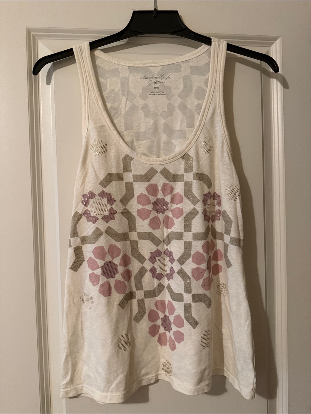 American Eagle Cream Floral Geometric Tank Top